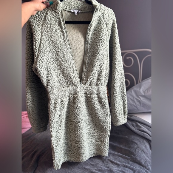 FashionNova Cuddle Me Up Fuzzy Mini Dress Sage - Picture 4 of 4